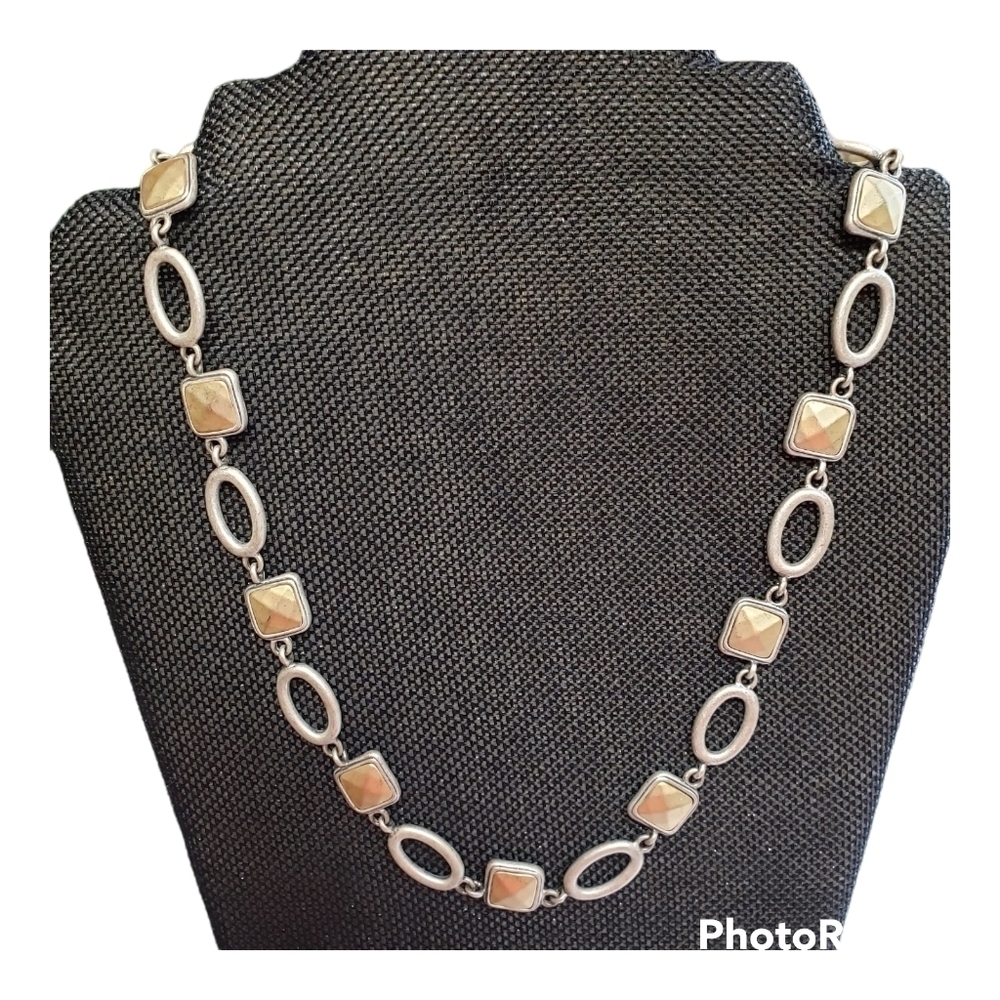 VTG Premier Designs Gold and Silver Tone Fashion Necklace Geometric Square Oval